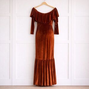 Maternity Rust Velvet Dress